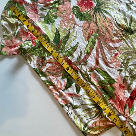J. Jill Love Linen Womens Size MP Aloha Top Floral Tropical Tie Hem Medium Tee - Picture 8 of 8